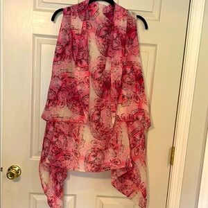 Accents by Lavello Pink Paisley Sheer Sleeveless kimono Vest One Size